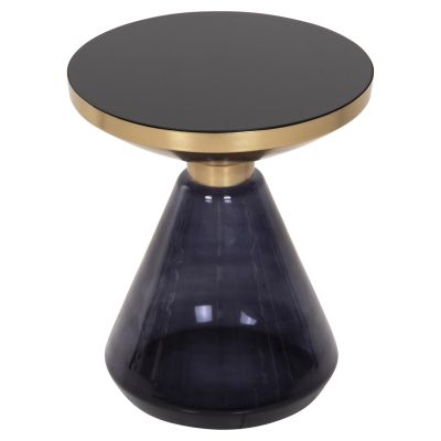 SIDE TABLE DEMMY HM9727 BLACK GLASS TOP & PURPLE GLASS BASE-METAL IN GOLD "NECK" Φ41x48Hcm.