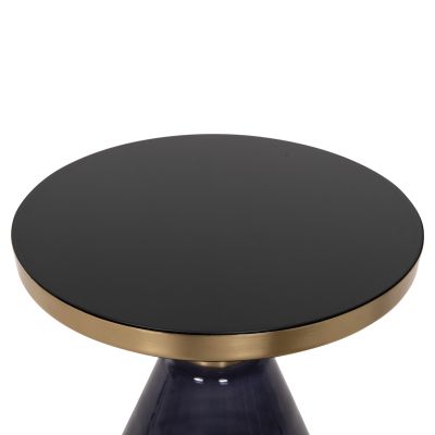 SIDE TABLE DEMMY HM9727 BLACK GLASS TOP & PURPLE GLASS BASE-METAL IN GOLD "NECK" Φ41x48Hcm.