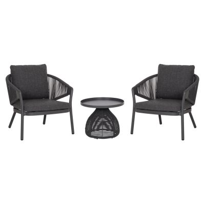OUTDOOR 3PCS SET DRISCOLL HM10907.01 COFEE TABLE & 2 ARMCHAIRS--ALUMINUM IN GREY