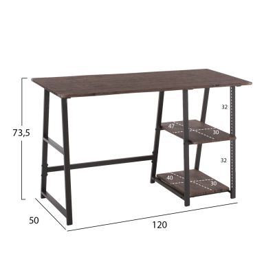 ОФИС БЮРО HM9315 ЧЕРЕН МЕТАЛИК С МДФ ПЛОТ В ЦВЯТ ОРЕХ 120Χ50Χ73,5Hcm.