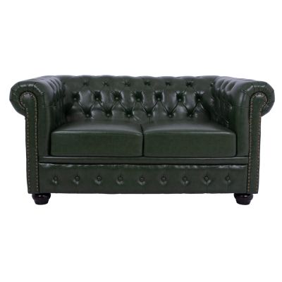 SET 2-SEATER & 3-SEATER SOFAS MOBAR HM10911.08 PU LEATHER T.CHESTERFIELD--CYPRESS GREEN