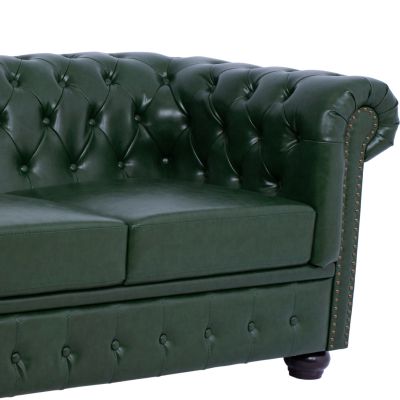 SET 2-SEATER & 3-SEATER SOFAS MOBAR HM10911.08 PU LEATHER T.CHESTERFIELD--CYPRESS GREEN