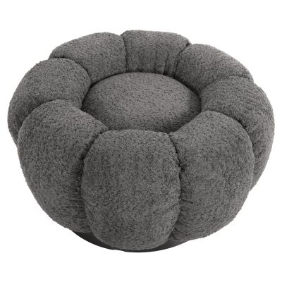 SET SWIVELLING ARMCHAIR WITH ROUND STOOL GRYMM HM10928.01 GREY BOUCLE FABRIC