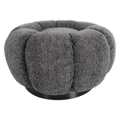 SET SWIVELLING ARMCHAIR WITH ROUND STOOL GRYMM HM10928.01 GREY BOUCLE FABRIC