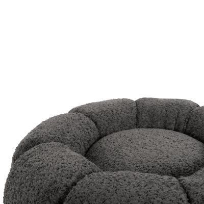 SET SWIVELLING ARMCHAIR WITH ROUND STOOL GRYMM HM10928.01 GREY BOUCLE FABRIC