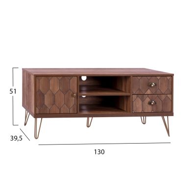 TV Furniture Philippa HM8674 in walnut color with gold 130x39,5x51 cm.