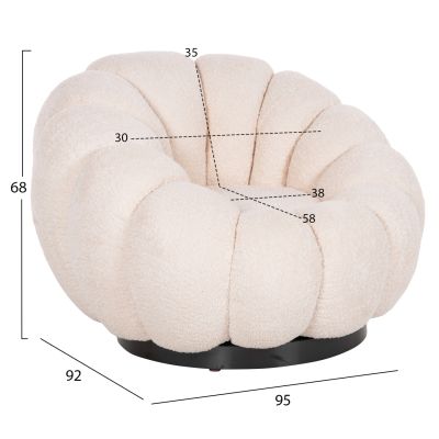 SET SWIVELLING ARMCHAIR WITH ROUND STOOL GRYMM HM10928.06 ECRU BOUCLE FABRIC