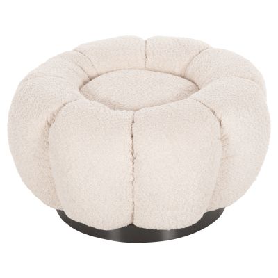 SET SWIVELLING ARMCHAIR WITH ROUND STOOL GRYMM HM10928.06 ECRU BOUCLE FABRIC