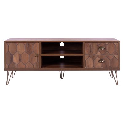 TV Furniture Philippa HM8674 in walnut color with gold 130x39,5x51 cm.