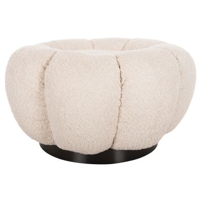 SET SWIVELLING ARMCHAIR WITH ROUND STOOL GRYMM HM10928.06 ECRU BOUCLE FABRIC