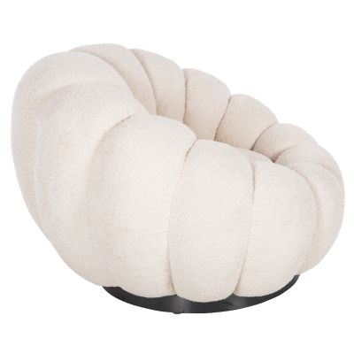 SET SWIVELLING ARMCHAIR WITH ROUND STOOL GRYMM HM10928.06 ECRU BOUCLE FABRIC