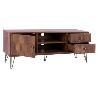 TV Furniture Philippa HM8674 in walnut color with gold 130x39,5x51 cm.