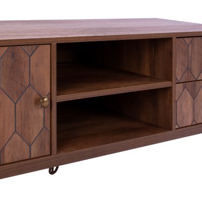 TV Furniture Philippa HM8674 in walnut color with gold 130x39,5x51 cm.