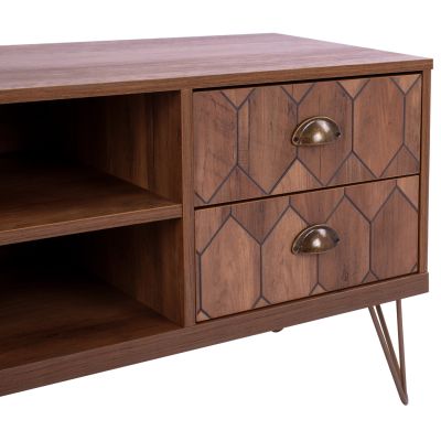 TV Furniture Philippa HM8674 in walnut color with gold 130x39,5x51 cm.