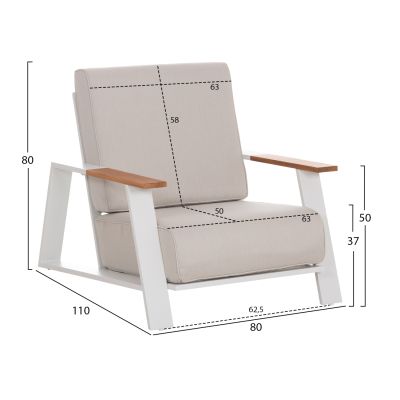 OUTDOOR LOUNGE SET 4PCS LAITH HM6551.02 ALUMINUM FRAMES & CUSHIONS IN CREAM WHITE