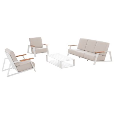 OUTDOOR LOUNGE SET 4PCS LAITH HM6551.02 ALUMINUM FRAMES & CUSHIONS IN CREAM WHITE
