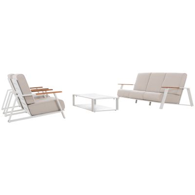 OUTDOOR LOUNGE SET 4PCS LAITH HM6551.02 ALUMINUM FRAMES & CUSHIONS IN CREAM WHITE