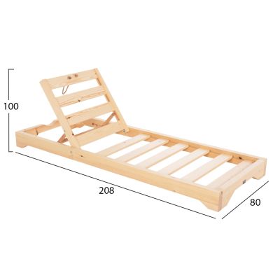 ПЛАЖЕН ШЕЗЛОНГ НИСЪК IKARIA - БОРОВО ДЪРВО В НАТУРАЛ 80x208x32-100Hcm.