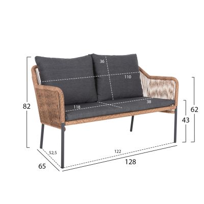 OUTDOOR 2-SEATER SOFA BAFFIN HM6054.03 ALUMINUM ANTHRACITE-PE RATTAN BEIGE-ANTHRACITE CUSHIONS