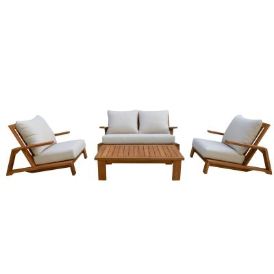 LOUNGE CHAIR MIREX HM6641 ACACIA WOOD IN NATURAL--CUSHIONS IN ECRU 81x96x68Hcm.