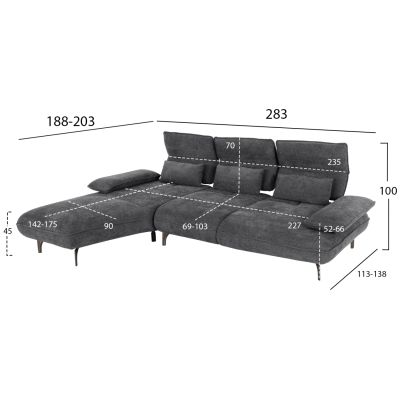 CORNER (LEFT) SOFA-BED CONVERT HM3268.03L GREY FABRIC 283x188x100Hcm.