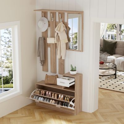 ENTRYWAY SET WITH MIRROR GORN HM2473.04 MELAMINE IN SONAMA-WHITE 90x24x190Hcm.