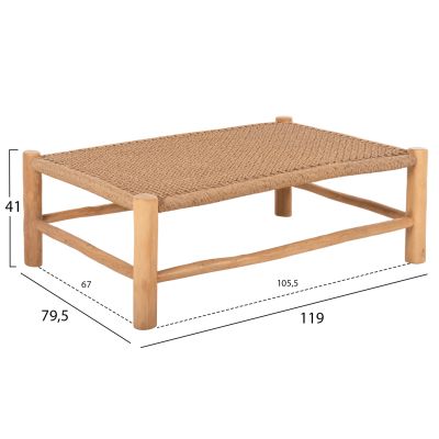 COFFEE TABLE LONDER HM5985 TEAK WOOD-SYNTHETIC RATTAN-NATURAL 119x79.5x41Hm.