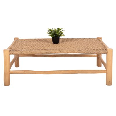 COFFEE TABLE LONDER HM5985 TEAK WOOD-SYNTHETIC RATTAN-NATURAL 119x79.5x41Hm.