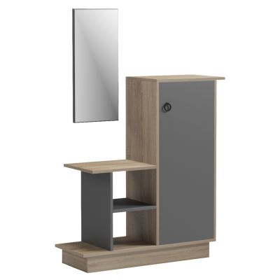 ENTRANCE FURNITURE WITH WALL MIRROR SONG HM18379.13 MELAMINE IN SONAMA/GREY 80x30x90Hcm