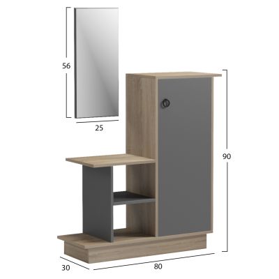 ENTRANCE FURNITURE WITH WALL MIRROR SONG HM18379.13 MELAMINE IN SONAMA/GREY 80x30x90Hcm