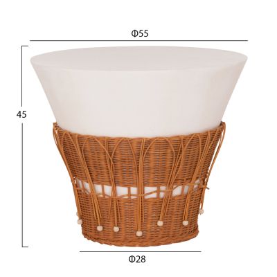 SET 2PCS COFFEE TABLES PERRAL HM21138.02 FIBER CEMENT IN WHITE--NATURAL RATTAN DECOR