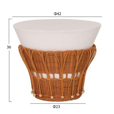 SET 2PCS COFFEE TABLES PERRAL HM21138.02 FIBER CEMENT IN WHITE--NATURAL RATTAN DECOR