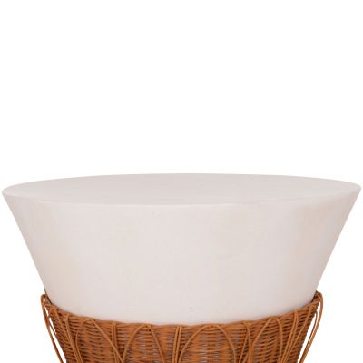 SET 2PCS COFFEE TABLES PERRAL HM21138.02 FIBER CEMENT IN WHITE--NATURAL RATTAN DECOR