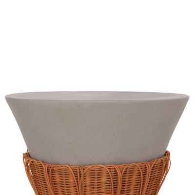 SET 2PCS COFFEE TABLES PERRAL HM21138.03 FIBER CEMENT IN GREY--NATURAL RATTAN DECOR