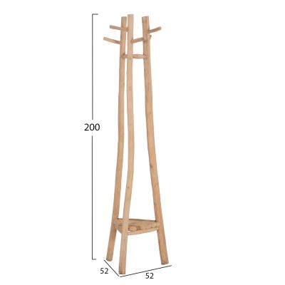 FLOOR STANDING HANGER TRIDEM HM4881 TEAK WOOD IN NATURAL 52x52x200Hcm.