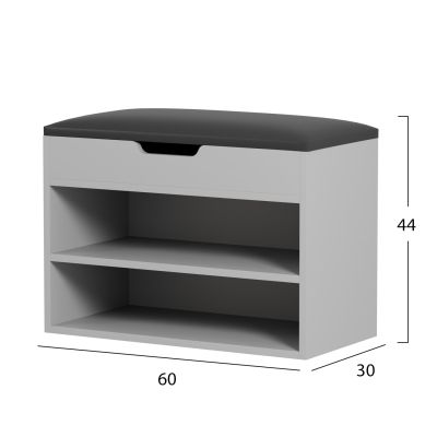 SHOE RACK WITH SEAT ROMIR HM2477.05 MELAMINE GREY-ANTHRACITE PU SEAT 60x30x44Hcm.