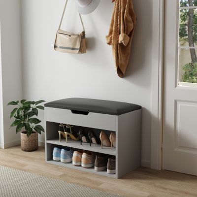 SHOE RACK WITH SEAT ROMIR HM2477.05 MELAMINE GREY-ANTHRACITE PU SEAT 60x30x44Hcm.