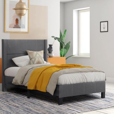 SEMI-DOUBLE BED WITH MATTRESS TRILLOP HM10757.01 GREY FABRIC--FOR 120X200cm.