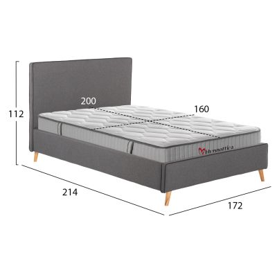 DOUBLE BED WITH MATTRESS INDRA HM10769.01 GREY FABRIC--FOR MATTRESS 160x200cm.