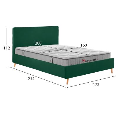 DOUBLE BED WITH MATTRESS INDRA HM10769.04 CYPRESS GREEN VELVET--FOR MATTRESS 160x200cm.
