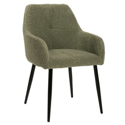 ARMCHAIR SHELLY HM8591.03 TEDDY FABRIC IN PISTACHIO GREEN-BLACK METAL LEGS 57x55x87Hcm.