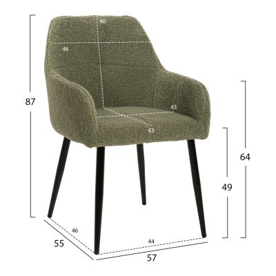 ARMCHAIR SHELLY HM8591.03 TEDDY FABRIC IN PISTACHIO GREEN-BLACK METAL LEGS 57x55x87Hcm.