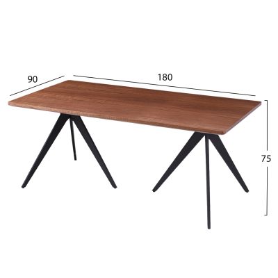 DINING SET 7PCS DRENNY HM10936.03 MDF TOP IN WALNUT--FABRIC IN TAUPE & BLACK METAL LEGS