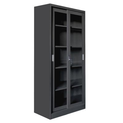 BOOKCASE WITH SLIDING DOORS SLINGER HM6632.01 METAL IN BLACK 90x40x185Hcm
