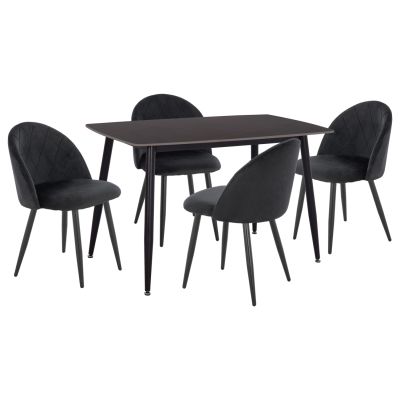 DINING SET 5PCS ODED HM10946.14 CERAMIC TOP-VELVET-METAL--BLACK COLOR
