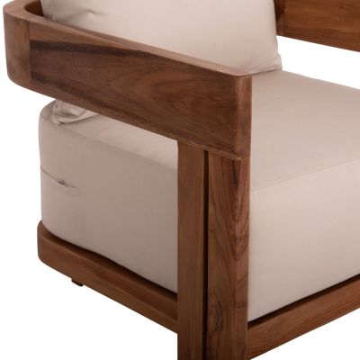 LOUNGE SET KIOTO HM10960 COFFEE TABLE & 2 LOUNGE ARMCHAIRS--TEAK WOOD-BEIGE CUSHIONS