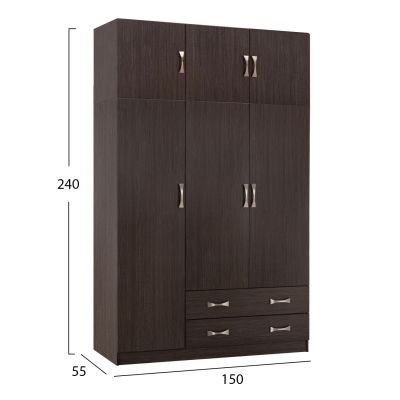 WARDROBE 3-LEAF WITH LOFT CARLY HM10891.01 MELAMINE IN ZEBRANO 150x55x240Hcm