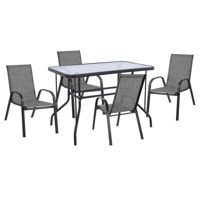 OUTDOOR DINING SET ADAM HM10897.01 TABLE 110x60cm & 4 ARMCHAIRS--GREY