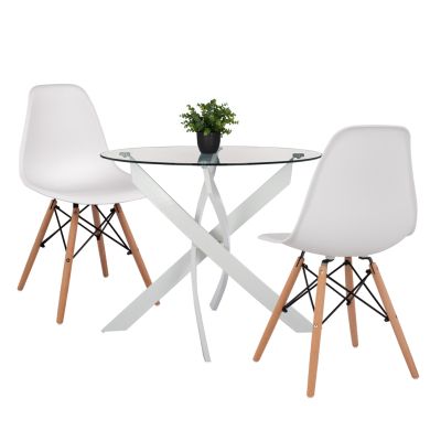 DINING SET 3PCS JAFARU HM21383 ROUND TABLE & 2 DINING CHAIRS IN WHITE
