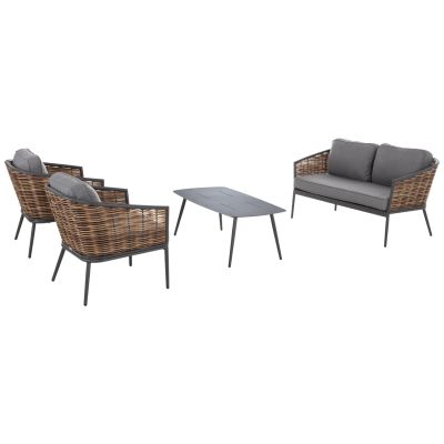 OUTDOOR LOUNGE SET 4PCS CASSIAN HM6552.01 ALUMINUM & CUSHIONS IN GREY--P.E.RATTAN IN BEIGE